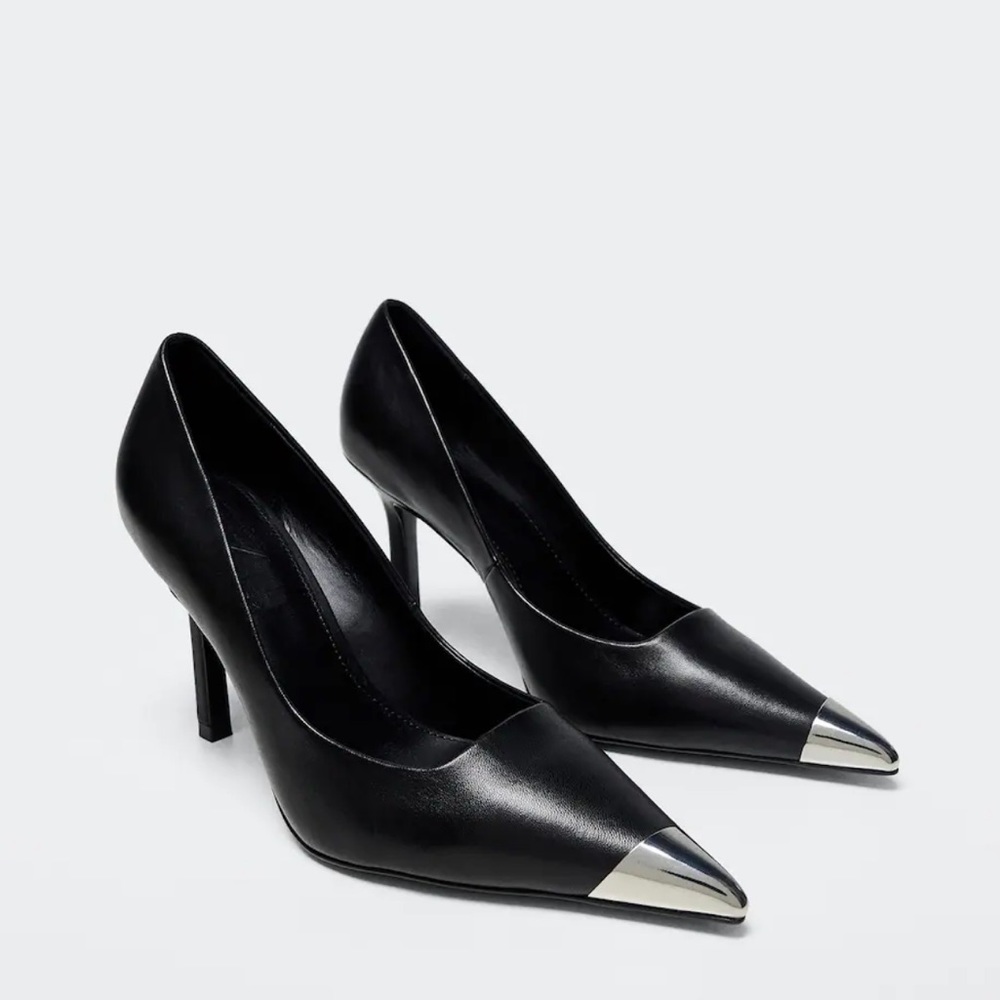 Metal cap leather heels